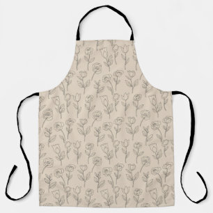 Elegant Minimal Floral Line Pattern Apron