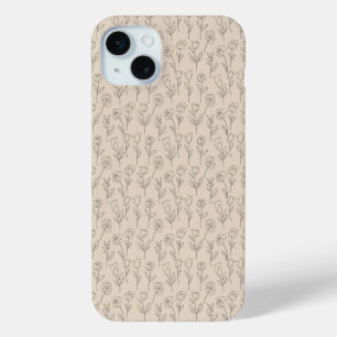 Elegant Minimal Floral Line Pattern iPhone 15 Mini Case