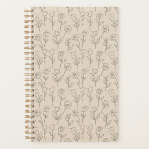 Elegant Minimal Floral Line Pattern Planner