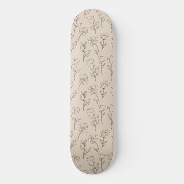 Elegant Minimal Floral Line Pattern Skateboard (Front)