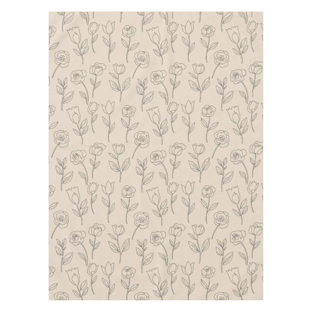 Elegant Minimal Floral Line Pattern Tablecloth (Front)
