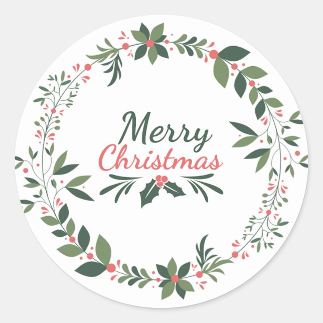 Elegant minimal floral merry Christmas Typography  Classic Round Sticker (Front)
