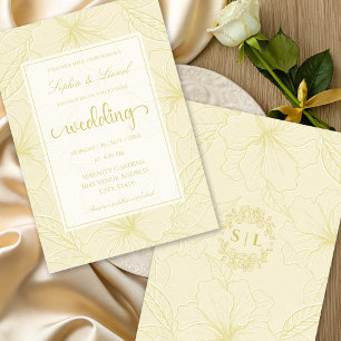 Elegant Minimal Floral Outline Golden Wedding Invitation