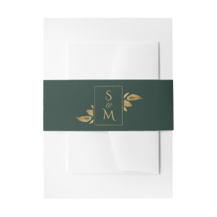 Elegant Minimal Foliage Forest Green Gold Wedding Invitation Belly Band