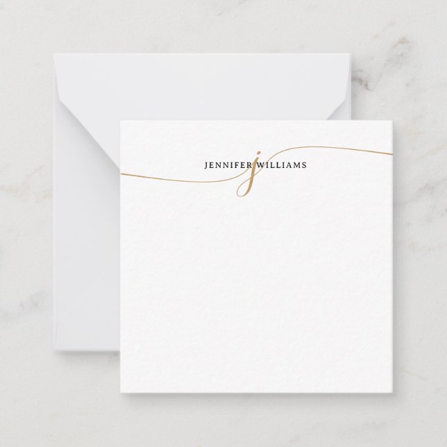 Elegant Minimal Gold Calligraphy Monogram Square Card (Front)