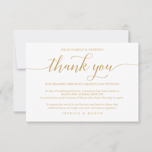 Elegant Minimal Gold In Lieu of Favours Place Card (Front)