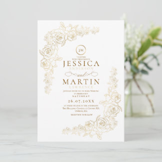 Elegant  Minimal Gold Roses Frame Wedding  Invitation