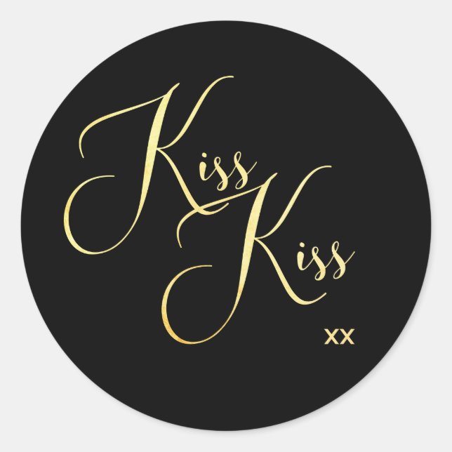 Elegant Minimal Gold Script Font Kiss Kiss Saying Classic Round Sticker (Front)