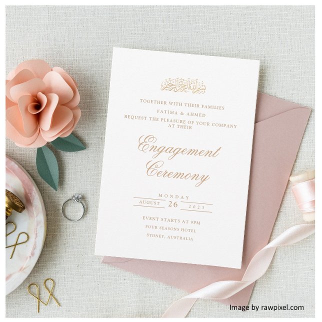 Elegant Minimal Gold Script Muslim Engagement Invitation (Creator Uploaded)