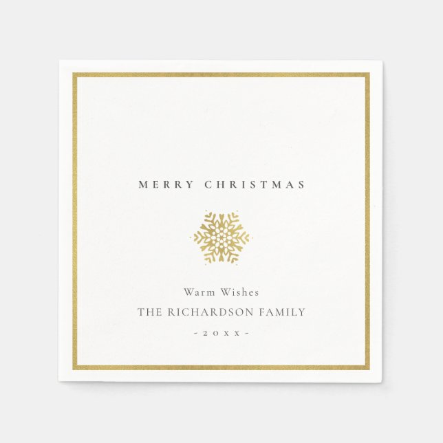 Elegant Minimal Gold Snowflake Merry Christmas Napkin (Front)