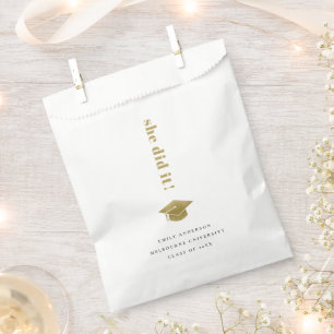 Elegant Minimal Gold Typography Graduation Cap Favour Bag