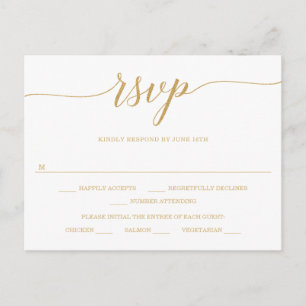 Elegant Minimal Gold Wedding RSVP Postcard