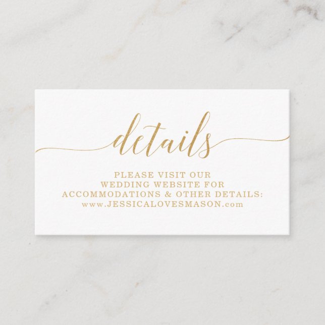 Elegant Minimal Gold Wedding Website Insert Card (Front)