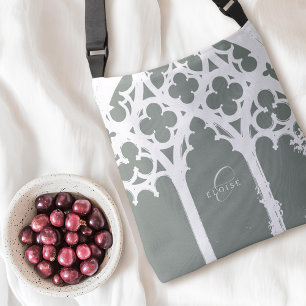 Elegant Minimal Gothic Window Typography Sage Crossbody Bag
