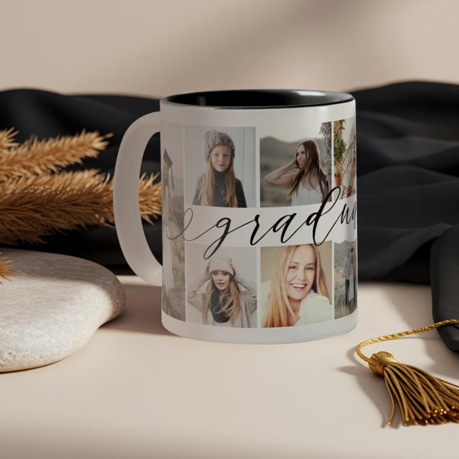 Elegant Minimal Graduate Script Photo Collate Two-Tone Coffee Mug (Elegant Minimal Graduate Script Photo Collate Two-Tone Coffee Mug)