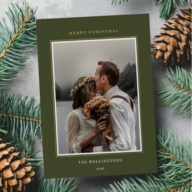 Elegant Minimal Green Photo Frame Christmas Foil Holiday Card (Creator Uploaded)