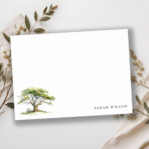 Elegant Minimal Green Watercolor Oak Tree Wedding Card