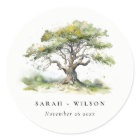 Elegant Minimal Green Watercolor Oak Tree Wedding