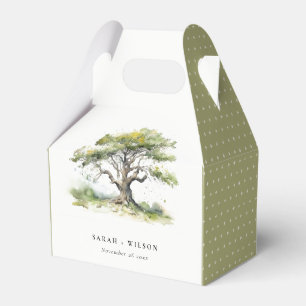 Elegant Minimal Green Watercolor Oak Tree Wedding Favor Box