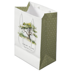 Elegant Minimal Green Watercolor Oak Tree Wedding Medium Gift Bag