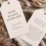 Elegant, minimal, handwriting, beige Gift Tag<br><div class="desc">We´re so glad you´re here! Elegant,  minimal,  handwriting,  beige "Gift Tag".</div>