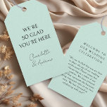 Elegant, minimal, handwriting, light green gift tags<br><div class="desc">We´re so glad you´re here! Elegant,  minimal,  handwriting,  light green "Gift Tag".</div>