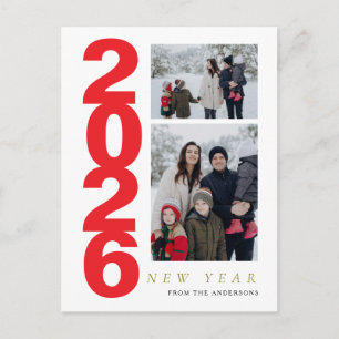 Elegant Minimal Happy New Year Family 2 Photo Holiday Postcard