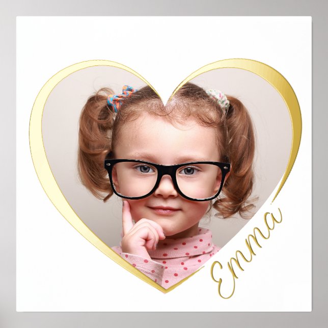 Elegant minimal heart photo with name gold foil prints (Front)