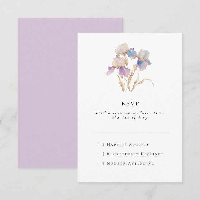 Elegant Minimal Iris Floral RSVP Card (Front/Back)