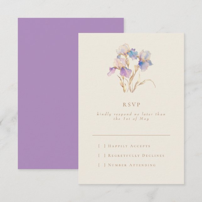 Elegant Minimal Iris Floral RSVP Card (Front/Back)
