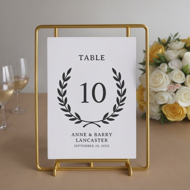 Elegant Minimal Laurel Wreath Wedding Table Number (Creator Uploaded)