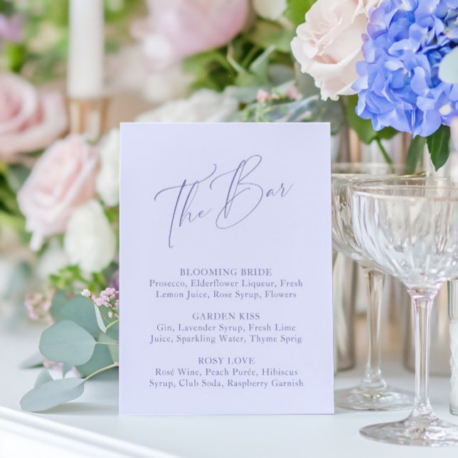 Elegant Minimal Lavender Bridal Shower Bar Menu (Elegant Minimal Lavender Bridal Shower Bar Menu)