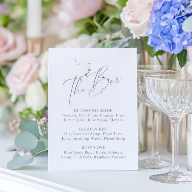 Elegant Minimal Lavender Bridal Shower Bar Menu (Elegant Minimal Lavender Bridal Shower Bar Menu)