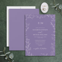 Elegant Minimal Leaf Lavender Monogram Wedding