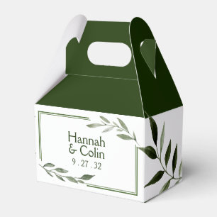 Elegant Minimal Leaves Frame Green Olive Hunter  Favor Box