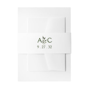 Elegant Minimal Leaves Frame Green Olive Hunter Invitation Belly Band