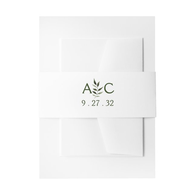 Elegant Minimal Leaves Frame Green Olive Hunter Invitation Belly Band (Front Example)