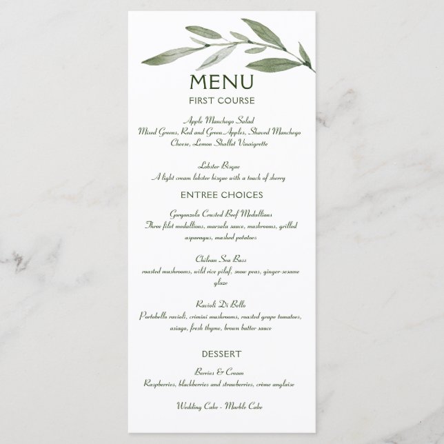 Elegant Minimal Leaves Frame Green Olive Hunter Menu (Front)