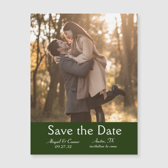 Elegant Minimal Leaves Frame Green Save The Date (Front)