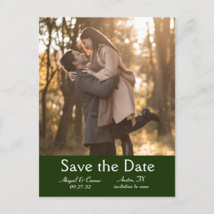 Elegant Minimal Leaves Frame Green Save The Date Announcement Postcard