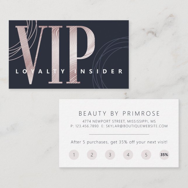 Elegant Minimal Luxury Navy Rose Gold Abstract VIP Loyalty Card (Front/Back)