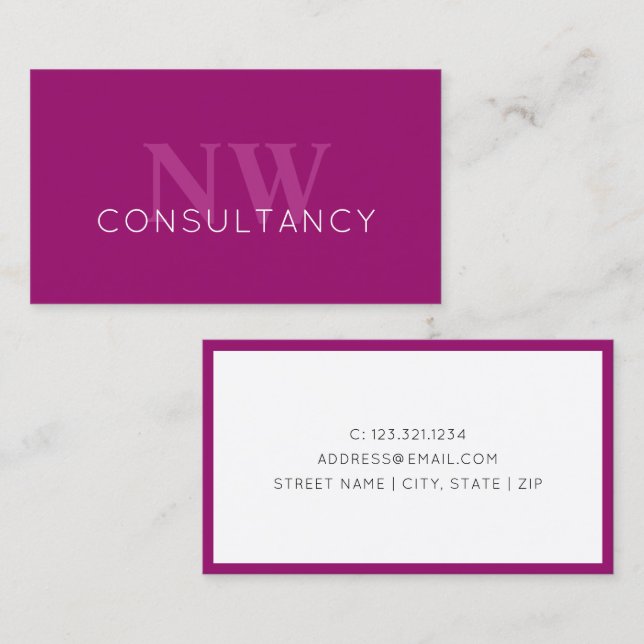 Elegant minimal magenta initials consultancy business card (Front/Back)
