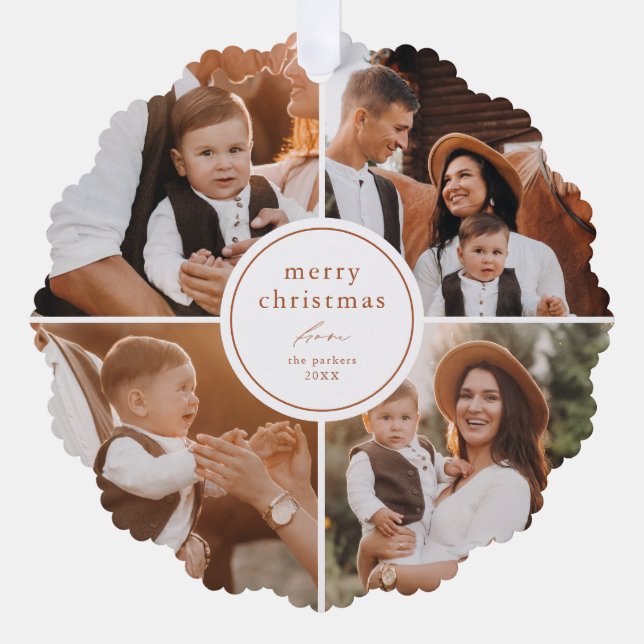 Elegant Minimal Merry Christmas Photo Collage Ornament Card (Front)