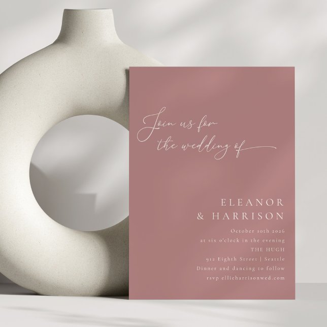 Elegant Minimal Modern Dusty Rose Script Wedding Invitation (Creator Uploaded)