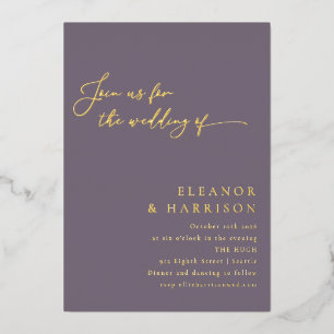 Elegant Minimal Modern Purple Script Wedding Gold