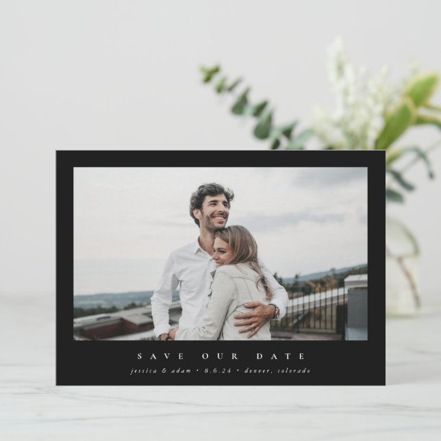 Elegant Minimal Modern Single Photograph Save The Date (Standing Front)