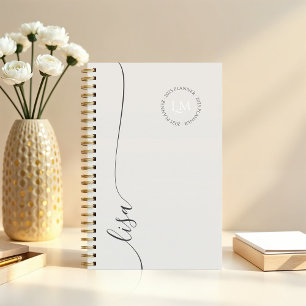 Elegant Minimal Monogram Initials Script Name Planner