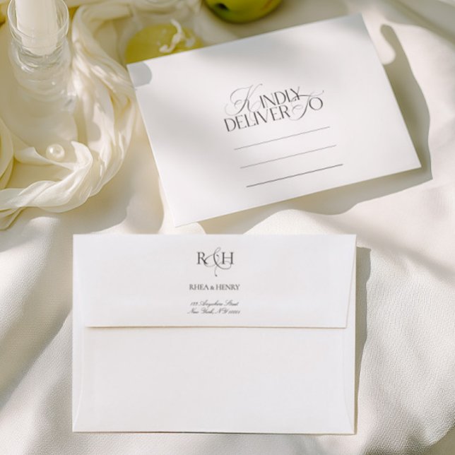 Elegant Minimal Monogram Return Address Wedding Envelope (Elegant Minimal Monogram Return Address Wedding Envelope)
