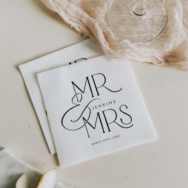 Elegant Minimal Mr and Mrs. Wedding Napkin (Elegant minimal Mr and Mrs Wedding Napkins)