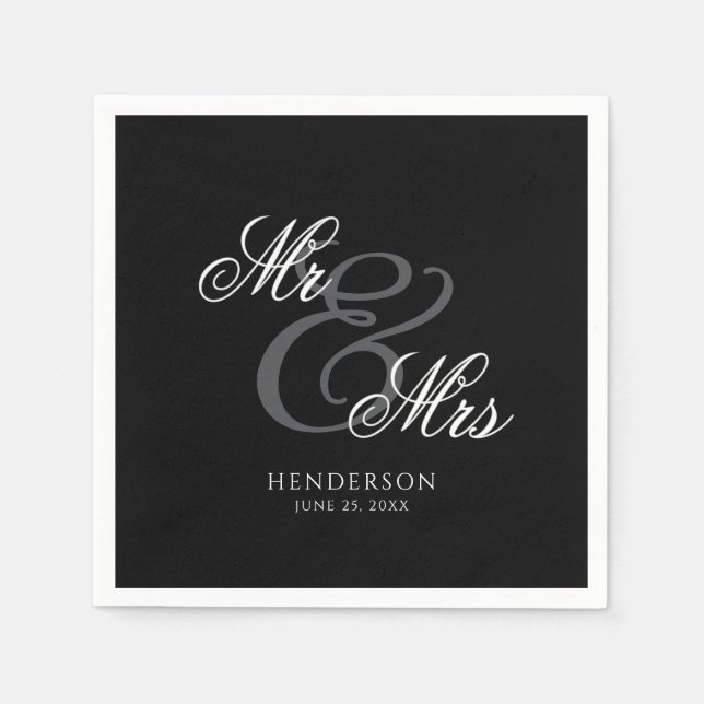 Elegant Minimal Mr and Mrs. Wedding Napkin (Front)